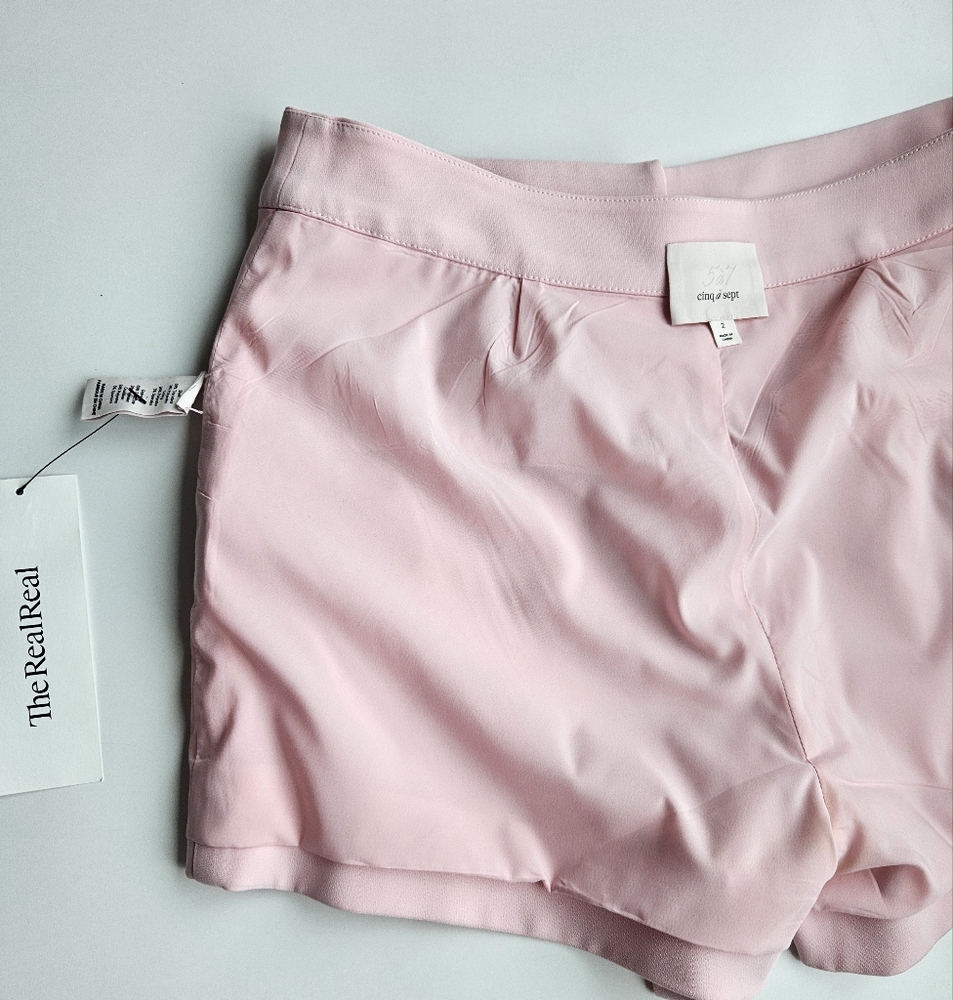 Cinq A Sept Elaine Baby Pink Crepe Cuffed Lined Shorts - Picture 10 of 15